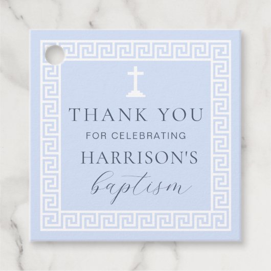 ギリシャ鍵ブルーバプテスムサンキュー フェイバータグ (正面)