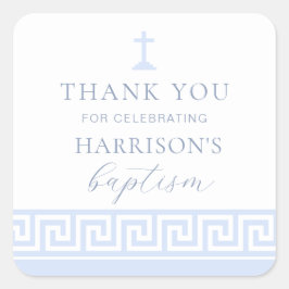 ギリシャ鍵ホワイトブルーバプテスマ スクエアシール