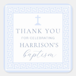 ギリシャ鍵ホワイトブルーバプテスマ スクエアシール