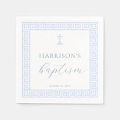 ギリシャ鍵ホワイトブルーバプテスマ スタンダードカクテルナプキン (正面)