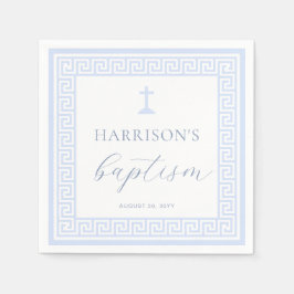 ギリシャ鍵ホワイトブルーバプテスマ スタンダードカクテルナプキン