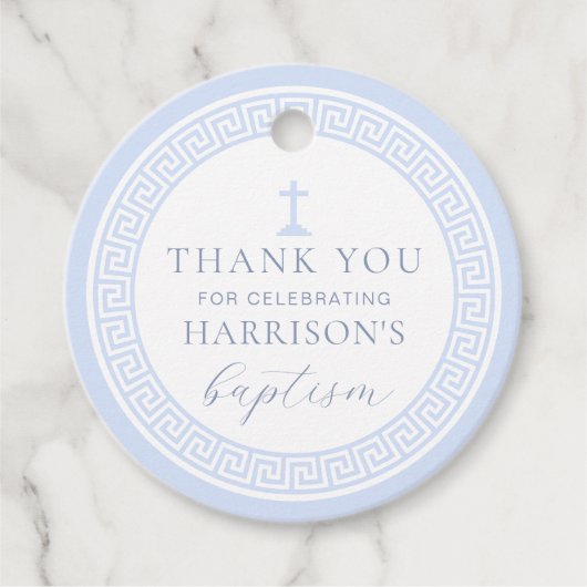 ギリシャ鍵ホワイトブルーバプテスマ フェイバータグ (正面)