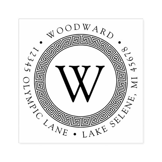 ギリシャ鍵モノグラムラウンド差出人住所 ラバースタンプ (インプリント)