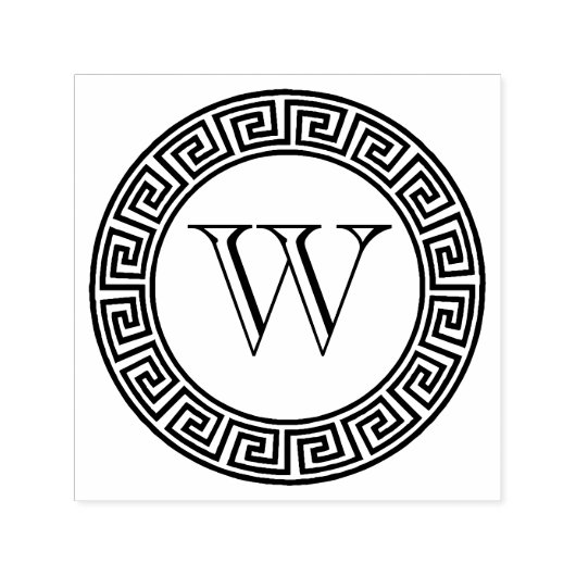 ギリシャ鍵ラウンドフレーム縁どイニシャルモノグラム セルフインキングスタンプ (デザイン)