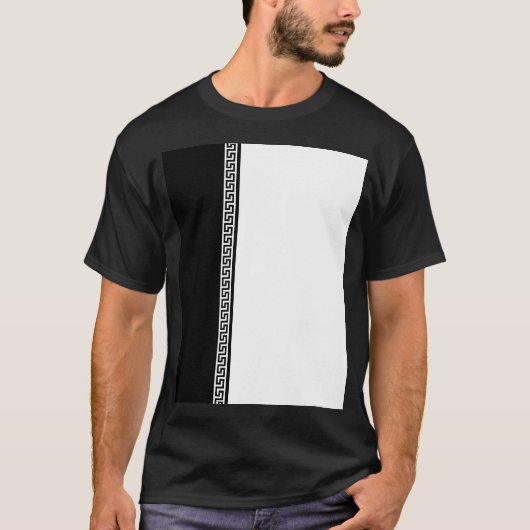 ギリシャ鍵模様 縦 - 黒と白 Tシャツ (正面)