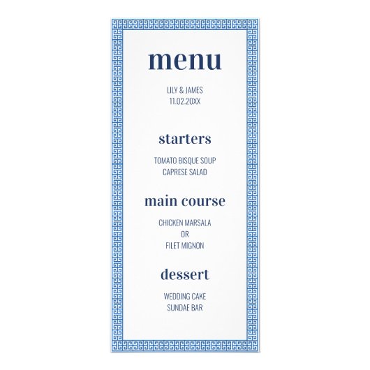 ギリシャ鍵結婚のメニュー ラックカード (正面)