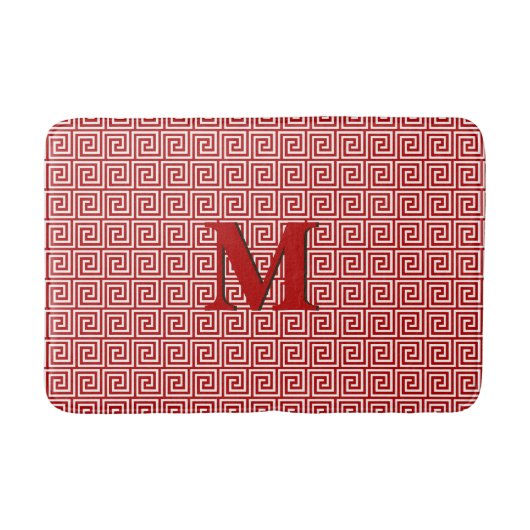 ギリシャ鍵、深い 赤と白 バスマット (正面)