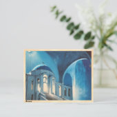 ギリシャ青ドーム教会ヴィンテージ ポストカード (スタンド正面)