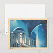ギリシャ青ドーム教会ヴィンテージ ポストカード (正面/裏面)