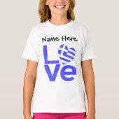 ギリシャ青LOVEハート国旗パーソナライズされた Tシャツ (正面)