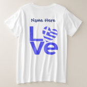 ギリシャ青LOVEハート旗カスタマイズ プラスサイズTシャツ (デザイン裏面)