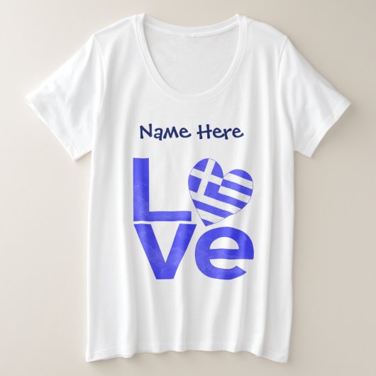 ギリシャ青LOVEハート旗カスタマイズ プラスサイズTシャツ (デザイン正面)