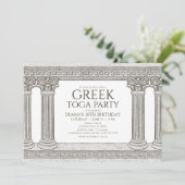 ギリシャ風トーガの誕生日パーティー招待状（柱付き） 招待状 (スタンド正面)