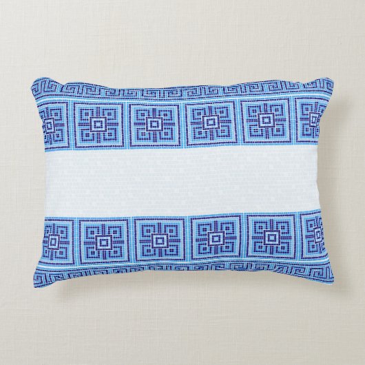 ギリシャ風モザイクタイルオーナメント – ブルーシェード アクセントクッション (正面)