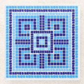 ギリシャ風モザイクタイルオーナメント – ブルーシェード ガラスコースター (正面)