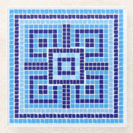 ギリシャ風モザイクタイルオーナメント – ブルーシェード ガラスコースター