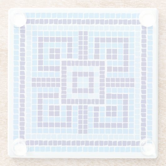 ギリシャ風モザイクタイルオーナメント – ブルーシェード ガラスコースター (裏面)