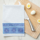 ギリシャ風モザイクタイルオーナメント – ブルーシェード キッチンタオル (四つ折り)