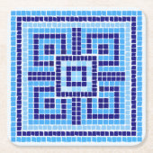 ギリシャ風モザイクタイルオーナメント – ブルーシェード スクエアペーパーコースター (正面)