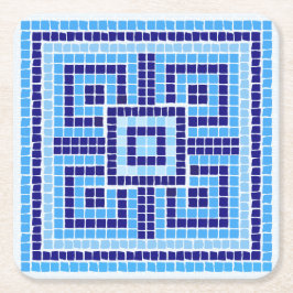ギリシャ風モザイクタイルオーナメント – ブルーシェード スクエアペーパーコースター