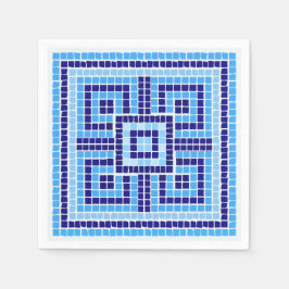 ギリシャ風モザイクタイルオーナメント – ブルーシェード スタンダードカクテルナプキン