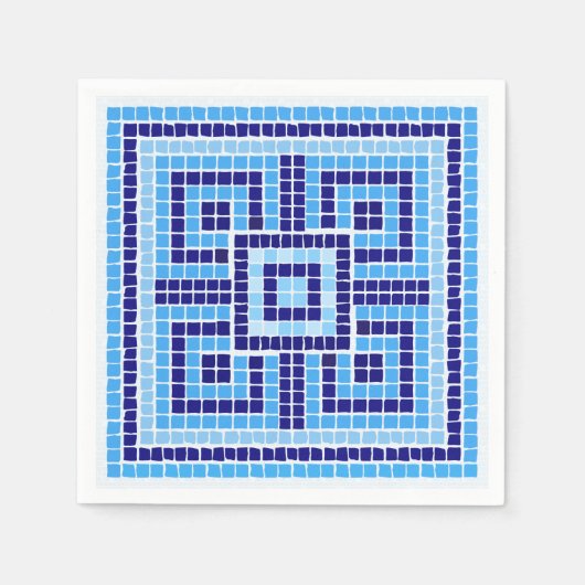 ギリシャ風モザイクタイルオーナメント – ブルーシェード スタンダードカクテルナプキン (正面)