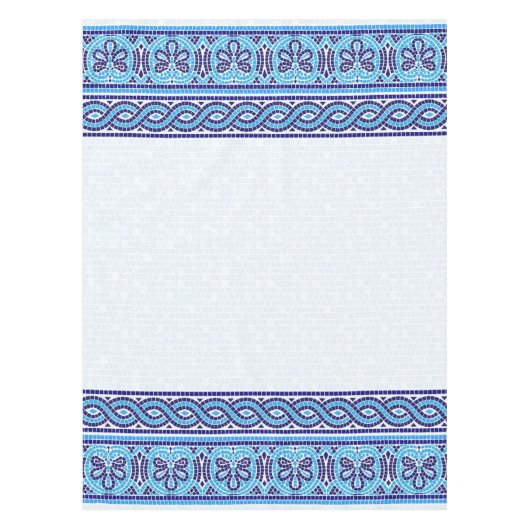 ギリシャ風モザイクタイルオーナメント – ブルーシェード テーブルクロス (正面)