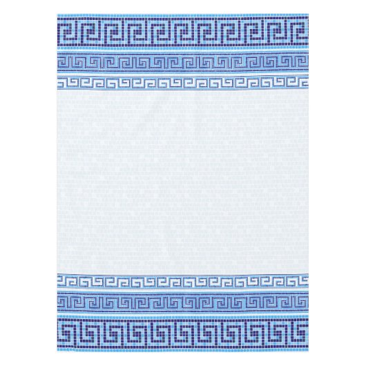 ギリシャ風モザイクタイルオーナメント – ブルーシェード テーブルクロス (正面)