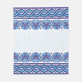 ギリシャ風モザイクタイルオーナメント – ブルーシェード フリースブランケット