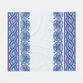 ギリシャ風モザイクタイルオーナメント – ブルーシェード フリースブランケット (正面(横))