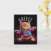 ギリシャ風変わったユーモアかわいいカラフルなダンシングキャット デジ カード (黄色い花)