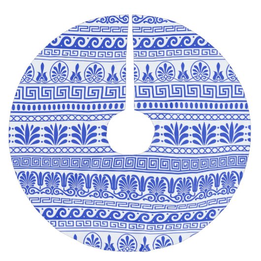 ギリシャ風、パター地中海のン、青 ブラッシュドポリエステルツリースカート (正面)