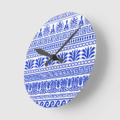 ギリシャ風、パター地中海のン、青 ラウンド壁時計 (傾斜)