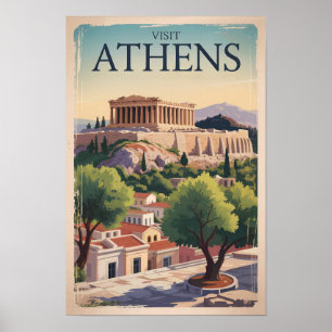ギリシャ・アテネのイラスト 旅行アート ヴィンテージ ポスター
