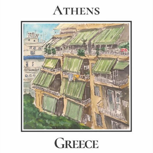 ギリシャ・アテネの典型的なアパートの街並み シール (正面)