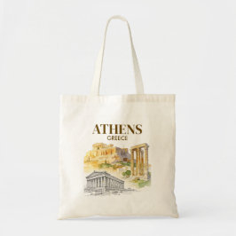 ギリシャ・アテネの水彩画風アクロポリスイラスト オーダーメイド トートバッグ