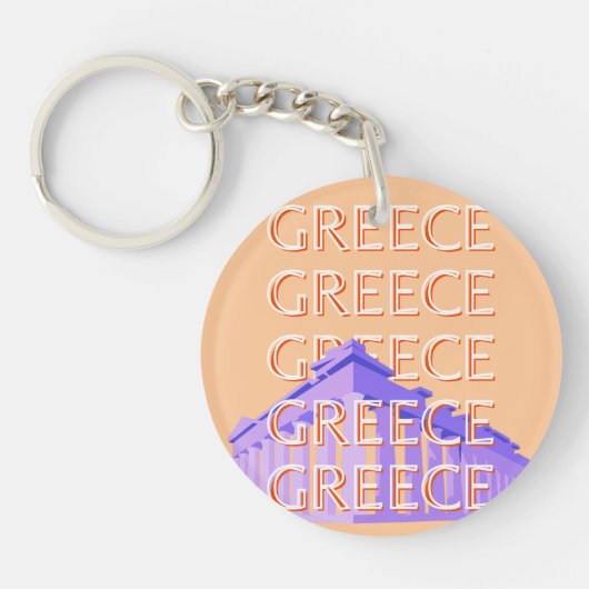 ギリシャ，アテネ旅行アート，オレンジ キーホルダー (正面)