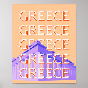 ギリシャ,アテネ旅行アート,オレンジ ポスター