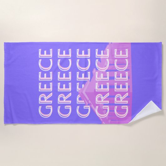 ギリシャ，アテネ旅行アート，レトロ旅行アート ビーチタオル (正面)