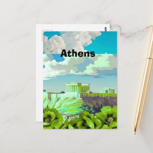 ギリシャ・アテネ旅行絵葉書アート、アテネ旅行 ポストカード (正面/裏面インサイチュ)
