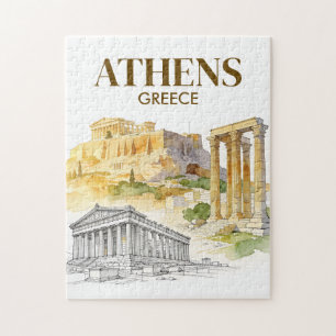 ギリシャ・アテネ水彩画風景画旅行 ジグソーパズル