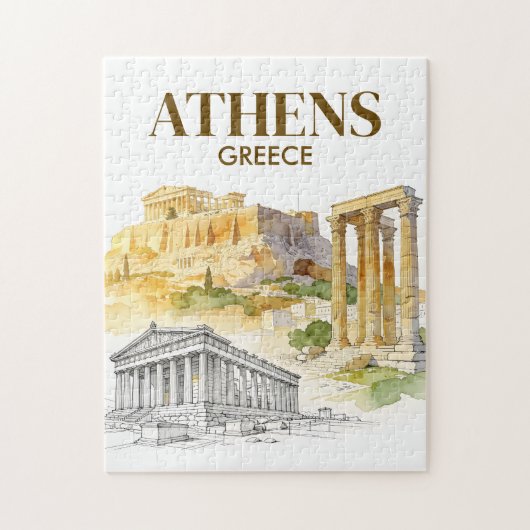 ギリシャ・アテネ水彩画風景画旅行 ジグソーパズル (縦)