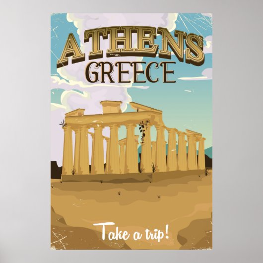 ギリシャ アテネ アクロポリス レトロ 旅行 ポスター (正面)