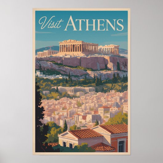 ギリシャ アテネ パルテノン神殿 旅行 アート ヴィンテージ ポスター (正面)