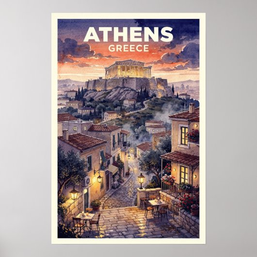 ギリシャ アテネ レトロ 旅行 ポスター (正面)