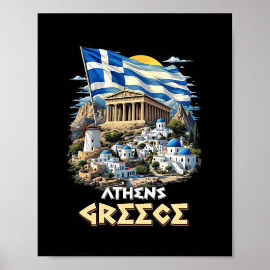 ギリシャ アテネ 国旗 アテネ お土産 旅行 vacation ポスター (正面)