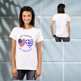 ギリシャ アメリカ ハート フラッグ 私の国 私の先祖 Tシャツ