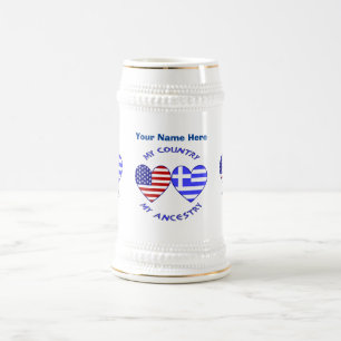 ギリシャ アメリカ ハート 国籍 個人用カスタマイズ ビールジョッキ