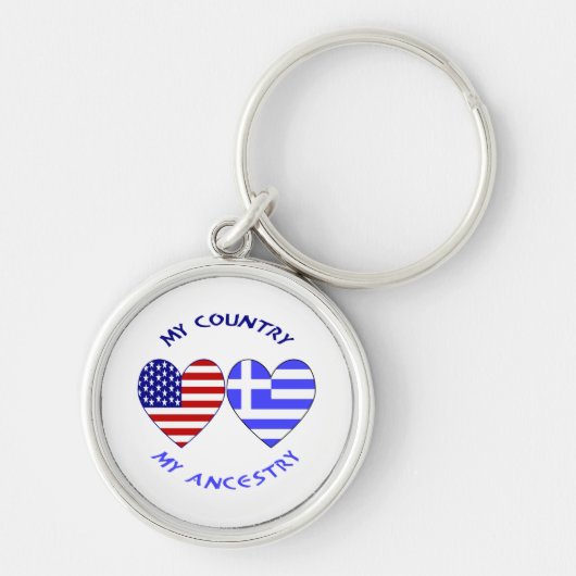 ギリシャ アメリカ 国旗 ハート 国籍 祖国 キーホルダー (正面)