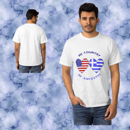 ギリシャ アメリカ 国旗 ハート 私の国 私の先祖 メンズ Tシャツ